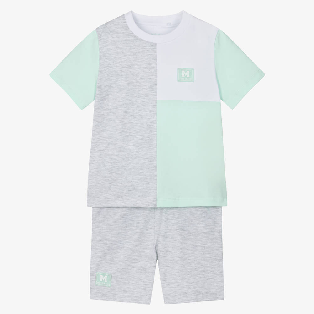 Mitch & Son-طقم شورت بألوان بلوك لون أخضر ورمادي للأولاد | Childrensalon