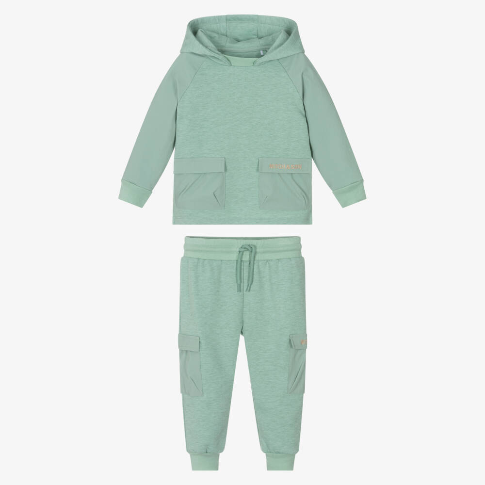 Mitch & Son-Boys Green Hooded Tracksuit with Velcro Pockets | Childrensalon