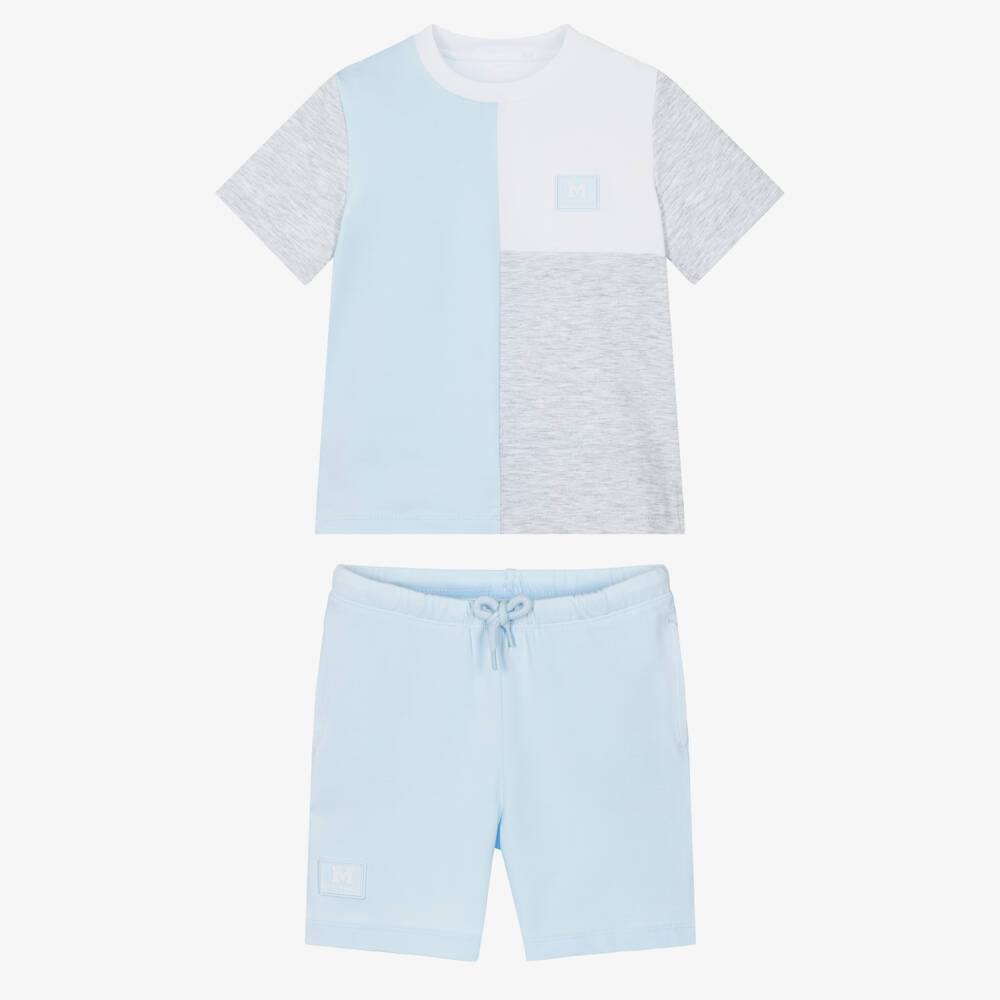 Mitch & Son-Boys Grey & Blue Colour Block Shorts Set | Childrensalon
