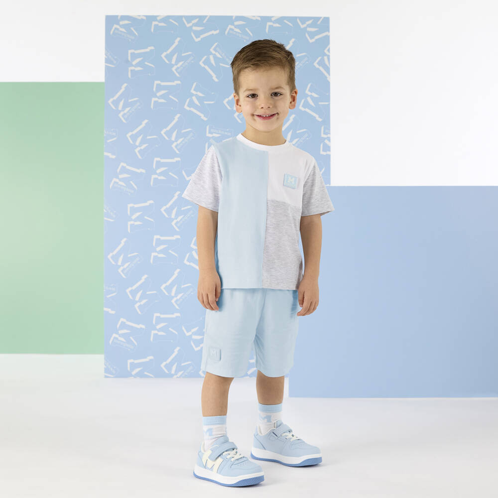 Mitch & Son-طقم شورت بألوان بلوك لون رمادي وأزرق للأولاد | Childrensalon