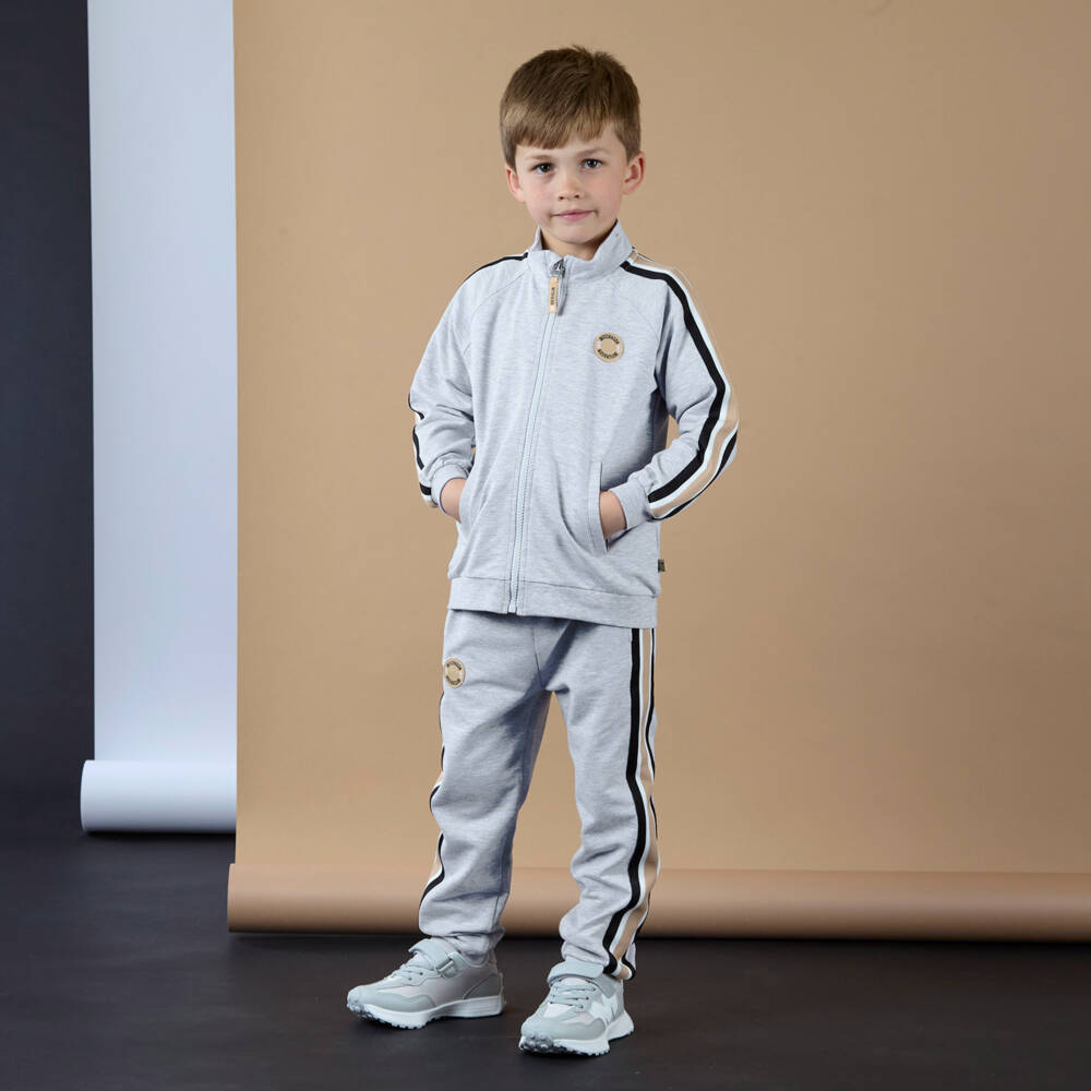 Mitch & Son-Boys Grey Striped Trim Tracksuit | Childrensalon