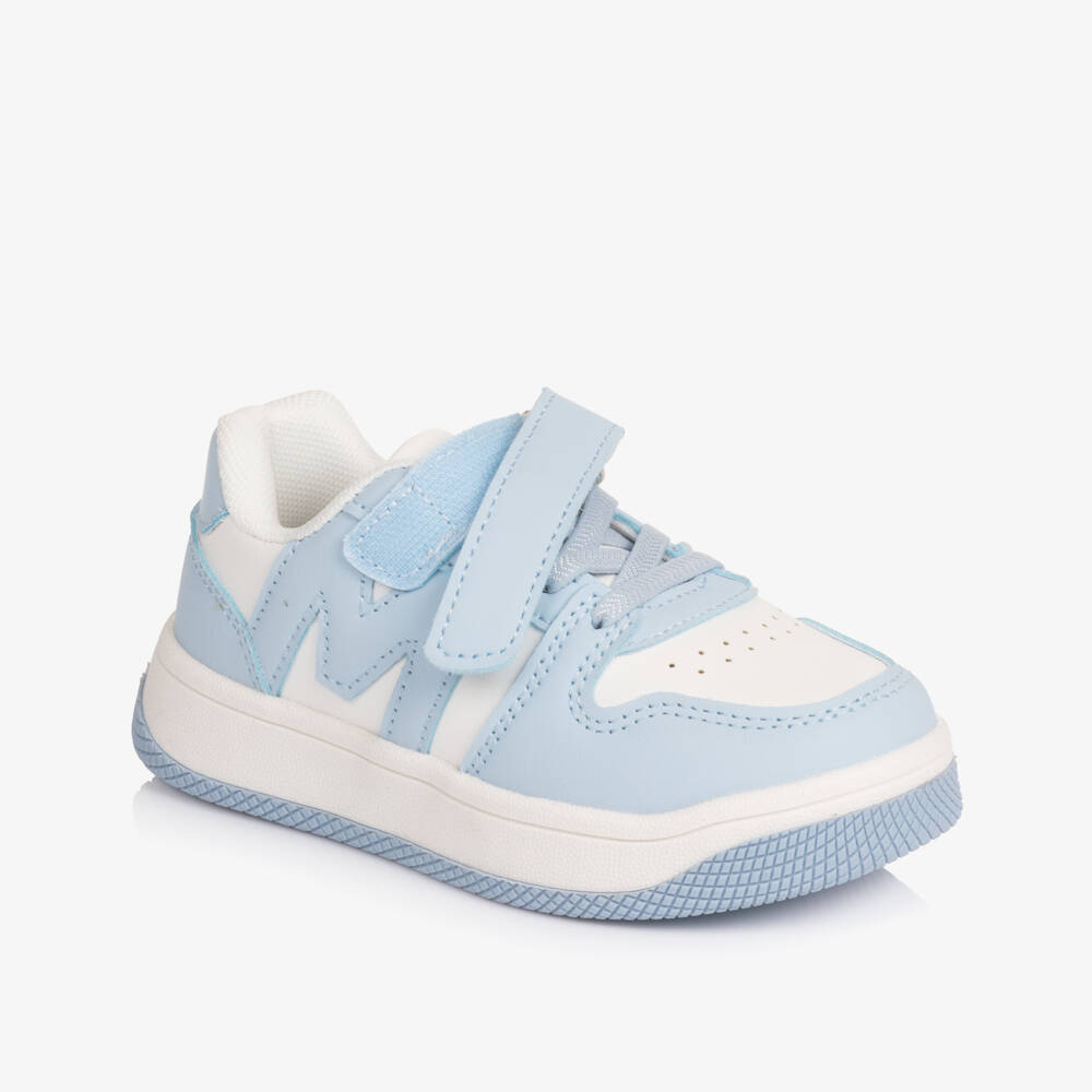Mitch & Son-Boys Light Blue & White Faux Leather Trainers | Childrensalon