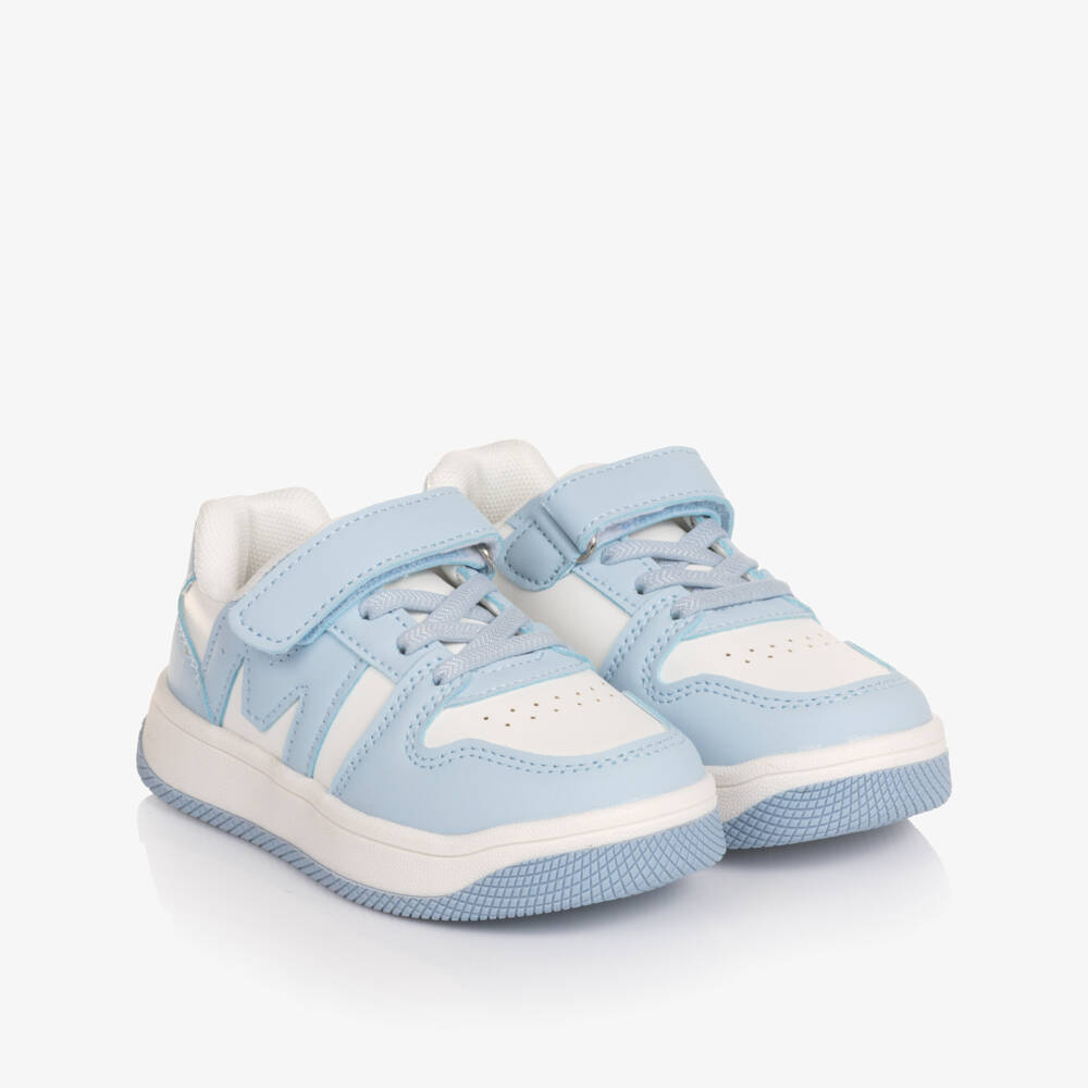 Mitch & Son-Boys Light Blue & White Faux Leather Trainers | Childrensalon