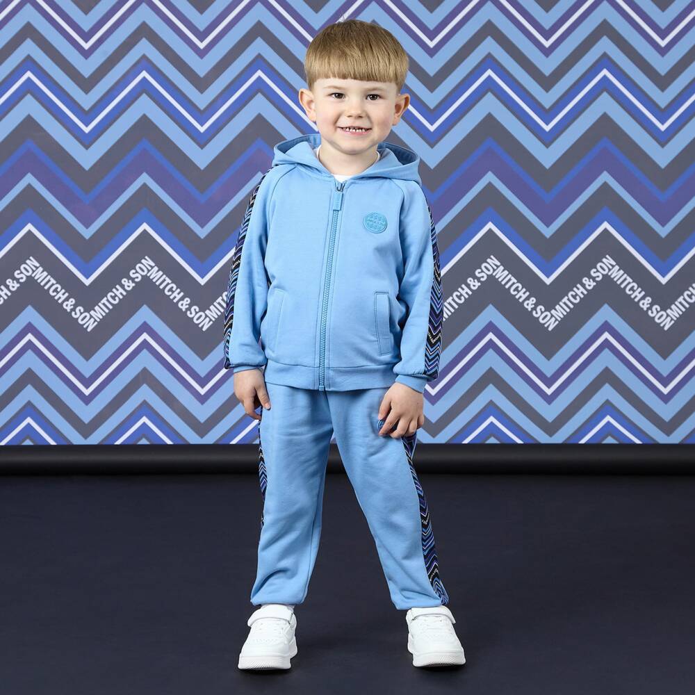 Mitch & Son-Boys Mid-Blue Cotton Hooded Tracksuit | Childrensalon