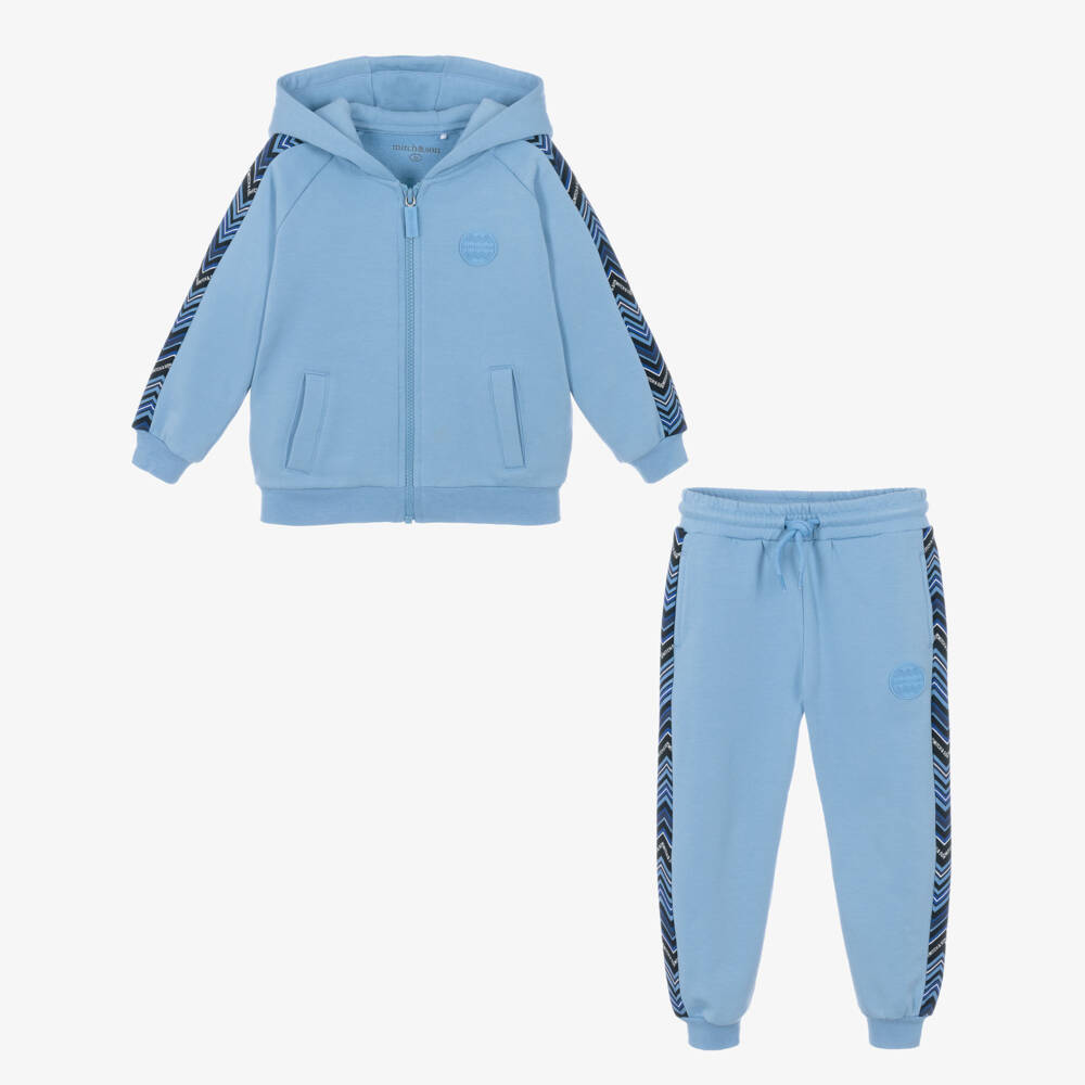 Mitch & Son-Boys Mid-Blue Cotton Hooded Tracksuit | Childrensalon