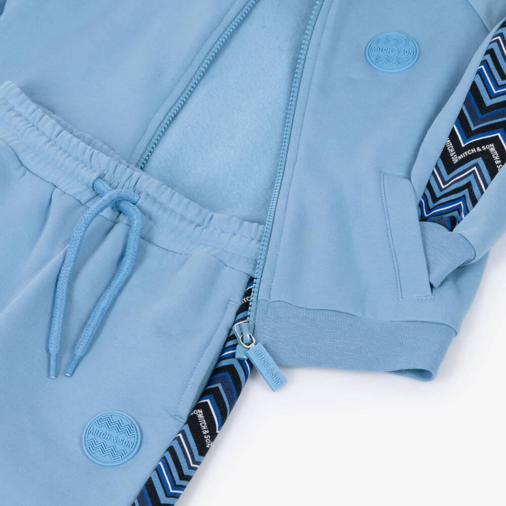 Mitch & Son-Boys Mid-Blue Cotton Hooded Tracksuit | Childrensalon