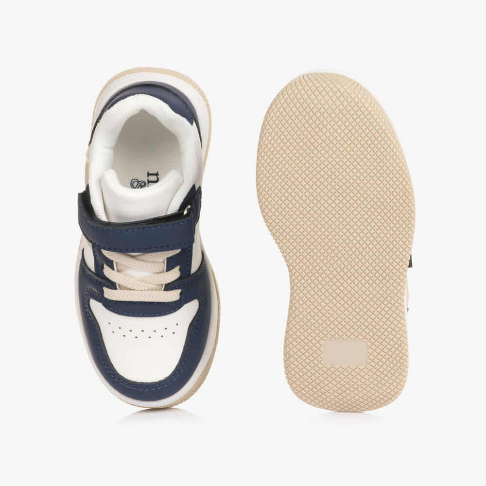 Mitch & Son-Boys Navy Blue & Beige Faux Leather Trainers | Childrensalon