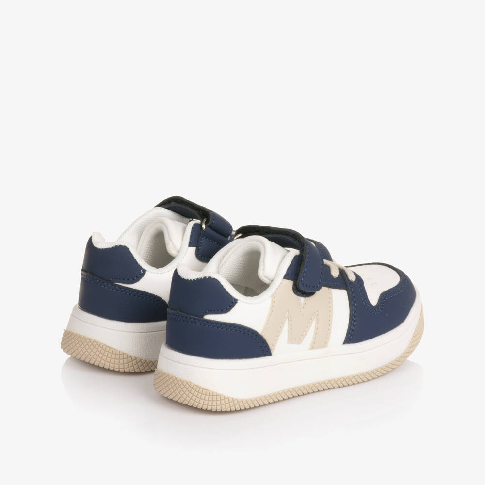 Mitch & Son-Boys Navy Blue & Beige Faux Leather Trainers | Childrensalon