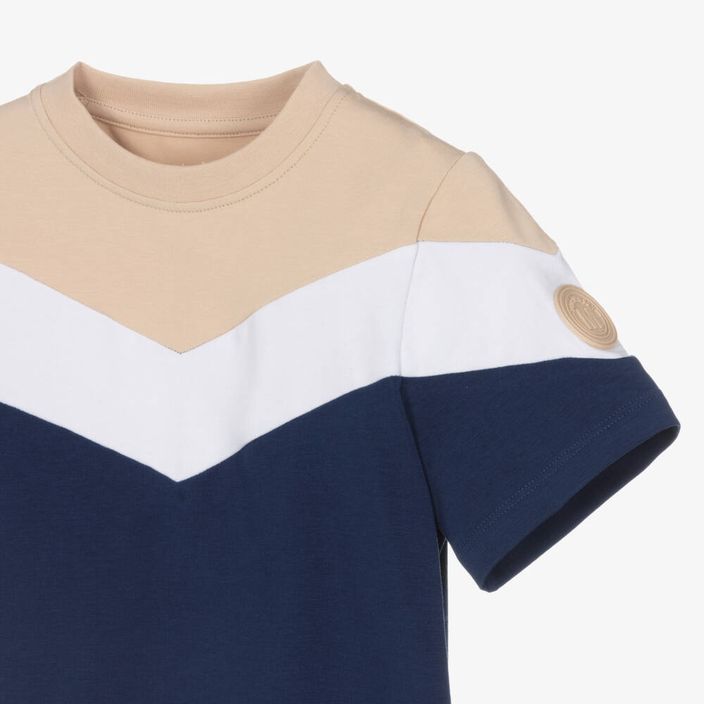 Mitch & Son-Boys Navy Blue Colourblock Cotton Jersey Shorts Set | Childrensalon