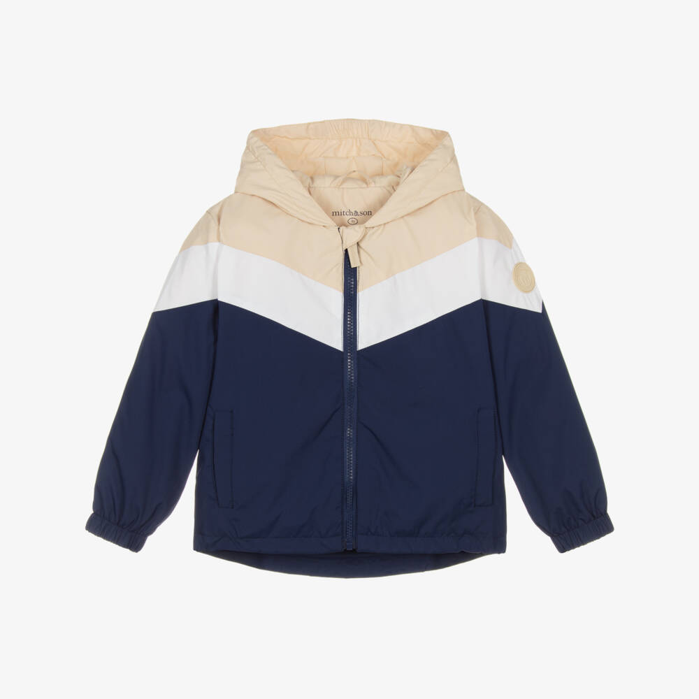 Mitch & Son-Boys Navy Blue Colourblock Hooded Jacket | Childrensalon