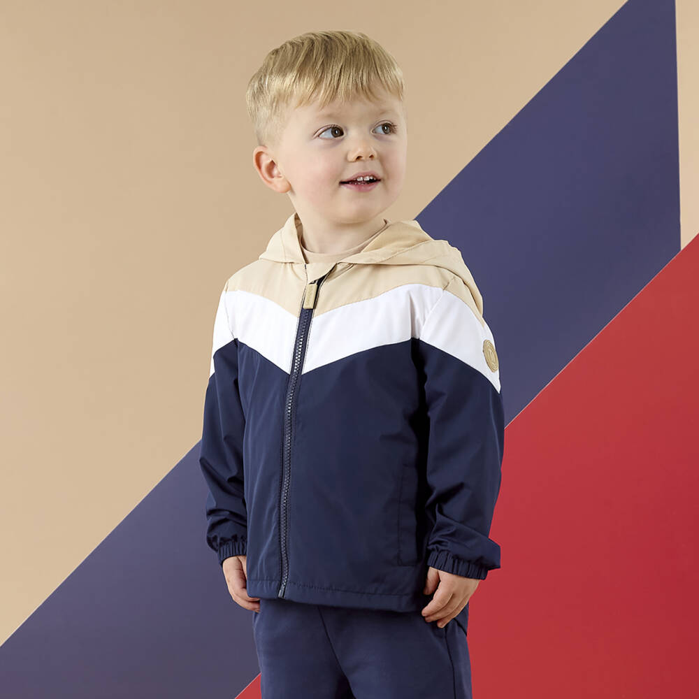 Mitch & Son-Boys Navy Blue Colourblock Hooded Jacket | Childrensalon