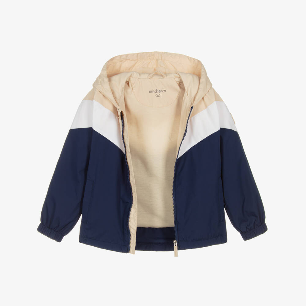Mitch & Son-Boys Navy Blue Colourblock Hooded Jacket | Childrensalon