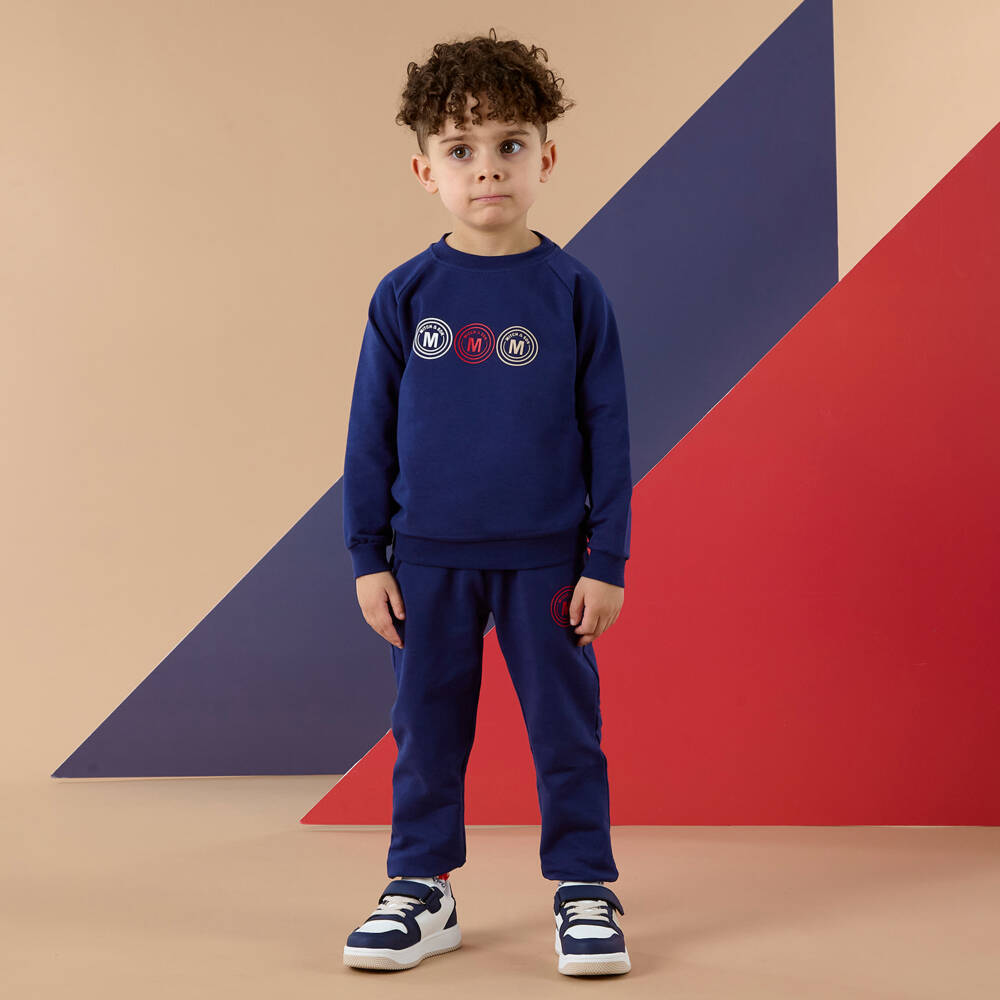 Mitch & Son-Boys Navy Blue Cotton Logo Branded Tracksuit | Childrensalon