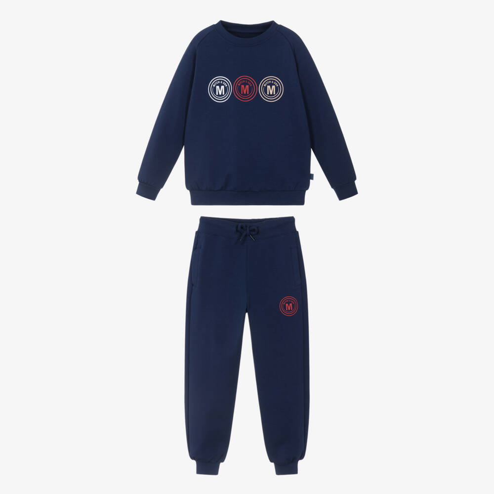 Mitch & Son-Boys Navy Blue Cotton Logo Branded Tracksuit | Childrensalon