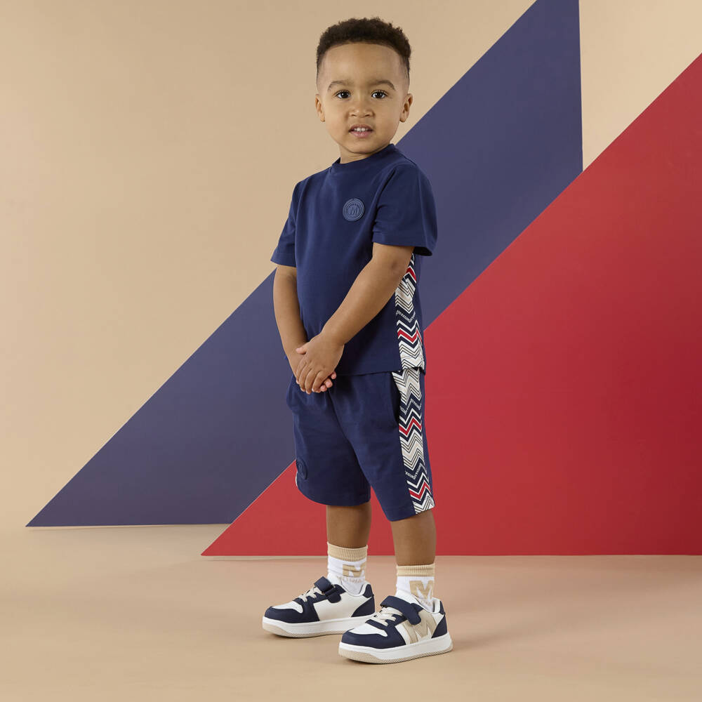 Mitch & Son-Boys Navy Blue Cotton Shorts Set with Zigzag Trims | Childrensalon