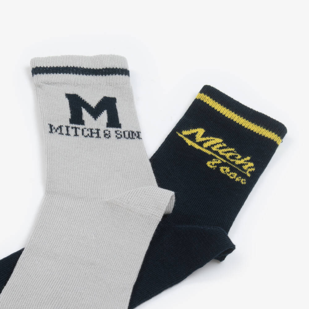 Mitch & Son-Boys Navy Blue & Grey Cotton Socks (2 Pack) | Childrensalon