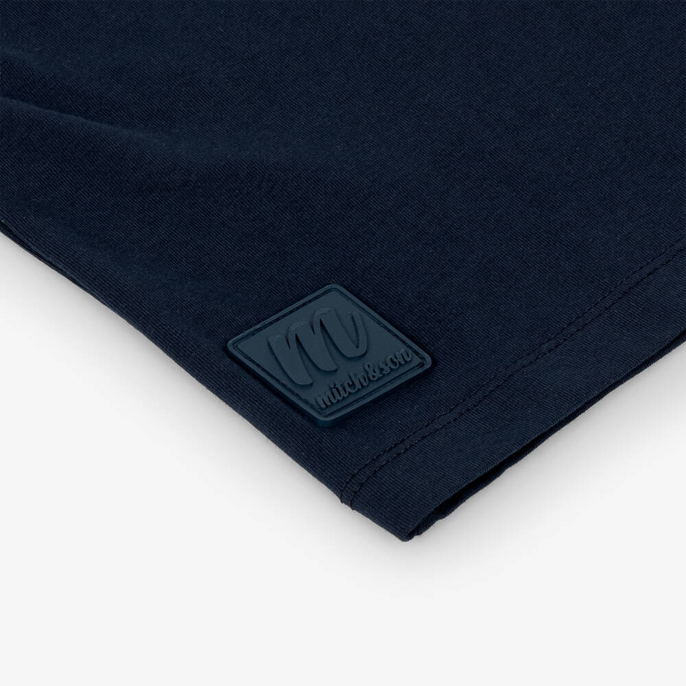 Mitch & Son-Boys Navy Blue T-Shirt with White & Beige Stripes | Childrensalon