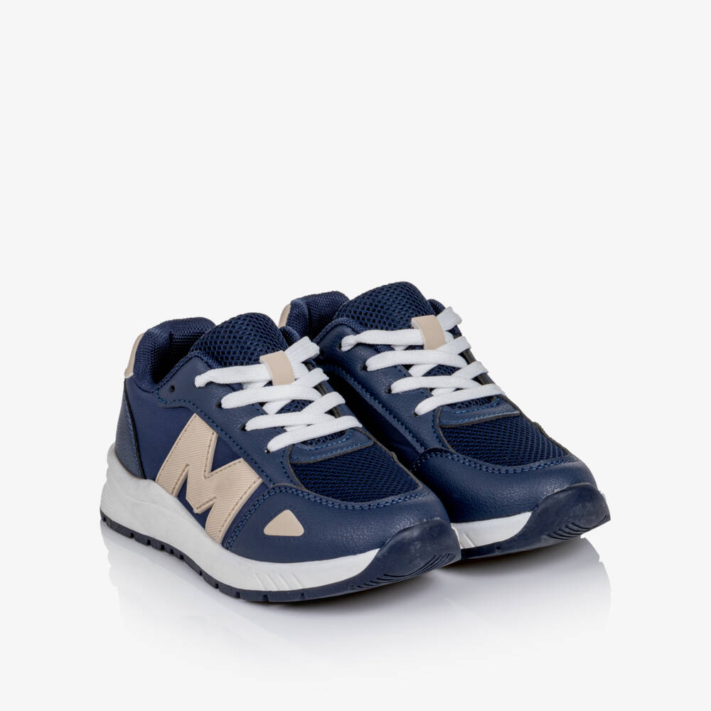 Mitch & Son-Boys Navy Blue & White Logo Trainers | Childrensalon