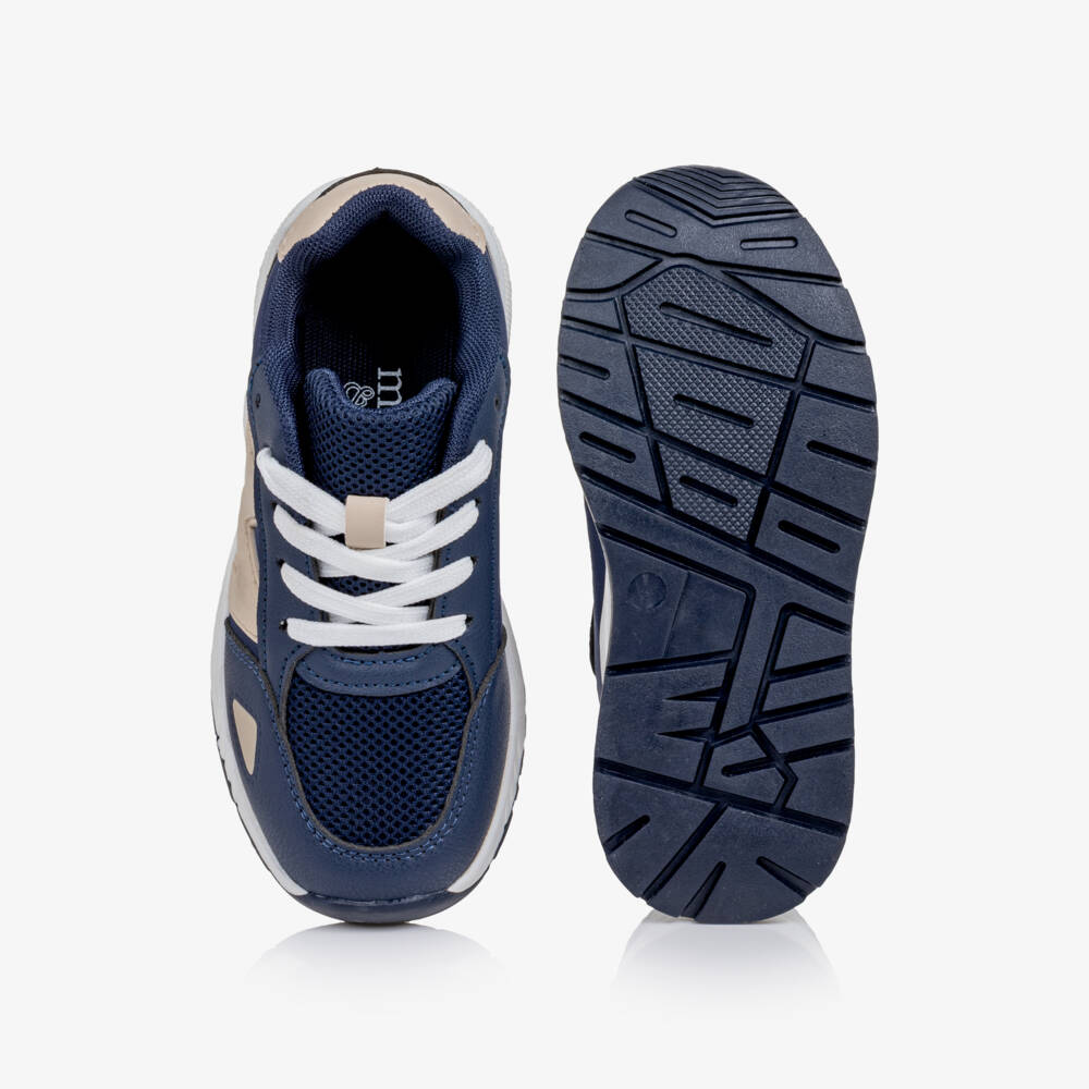 Mitch & Son-Boys Navy Blue & White Logo Trainers | Childrensalon