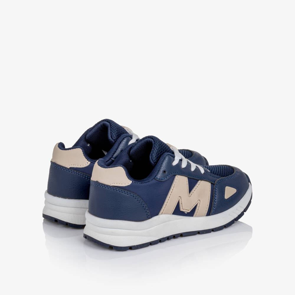 Mitch & Son-Boys Navy Blue & White Logo Trainers | Childrensalon