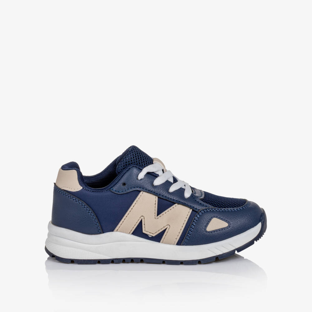 Mitch & Son-Boys Navy Blue & White Logo Trainers | Childrensalon