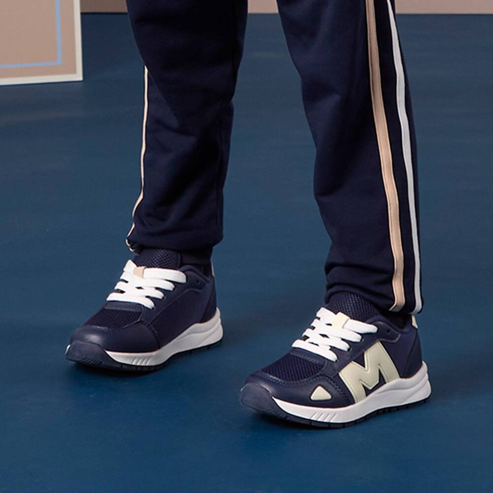Mitch & Son-Boys Navy Blue & White Logo Trainers | Childrensalon