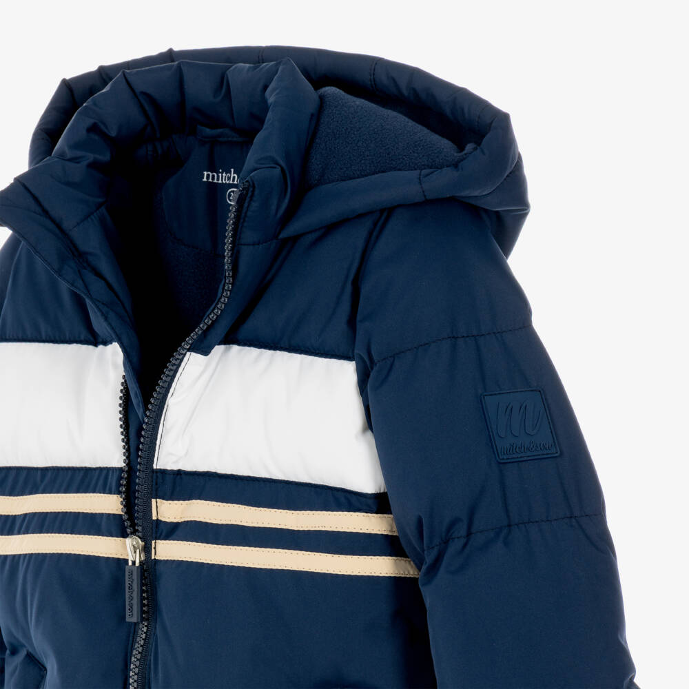 Mitch & Son-Boys Navy Blue & White Puffer Jacket | Childrensalon