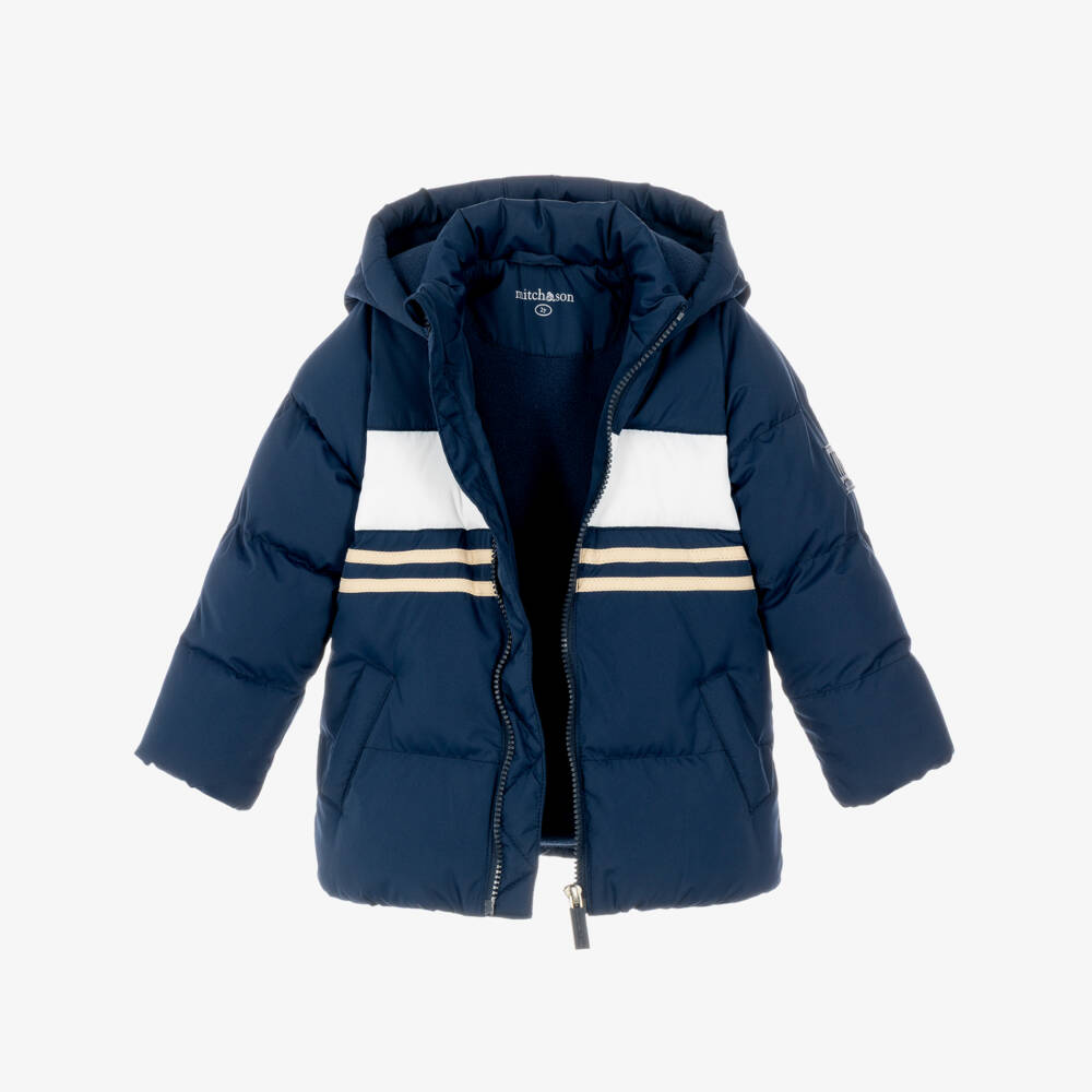 Mitch & Son-Boys Navy Blue & White Puffer Jacket | Childrensalon