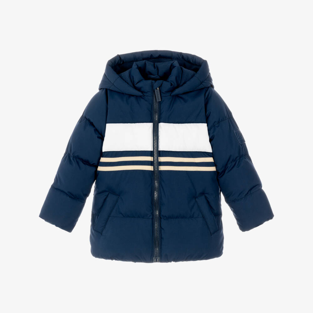 Mitch & Son-Boys Navy Blue & White Puffer Jacket | Childrensalon