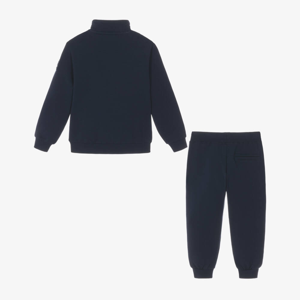 Mitch & Son-Boys Navy Blue & White Quarter Zip Tracksuit | Childrensalon