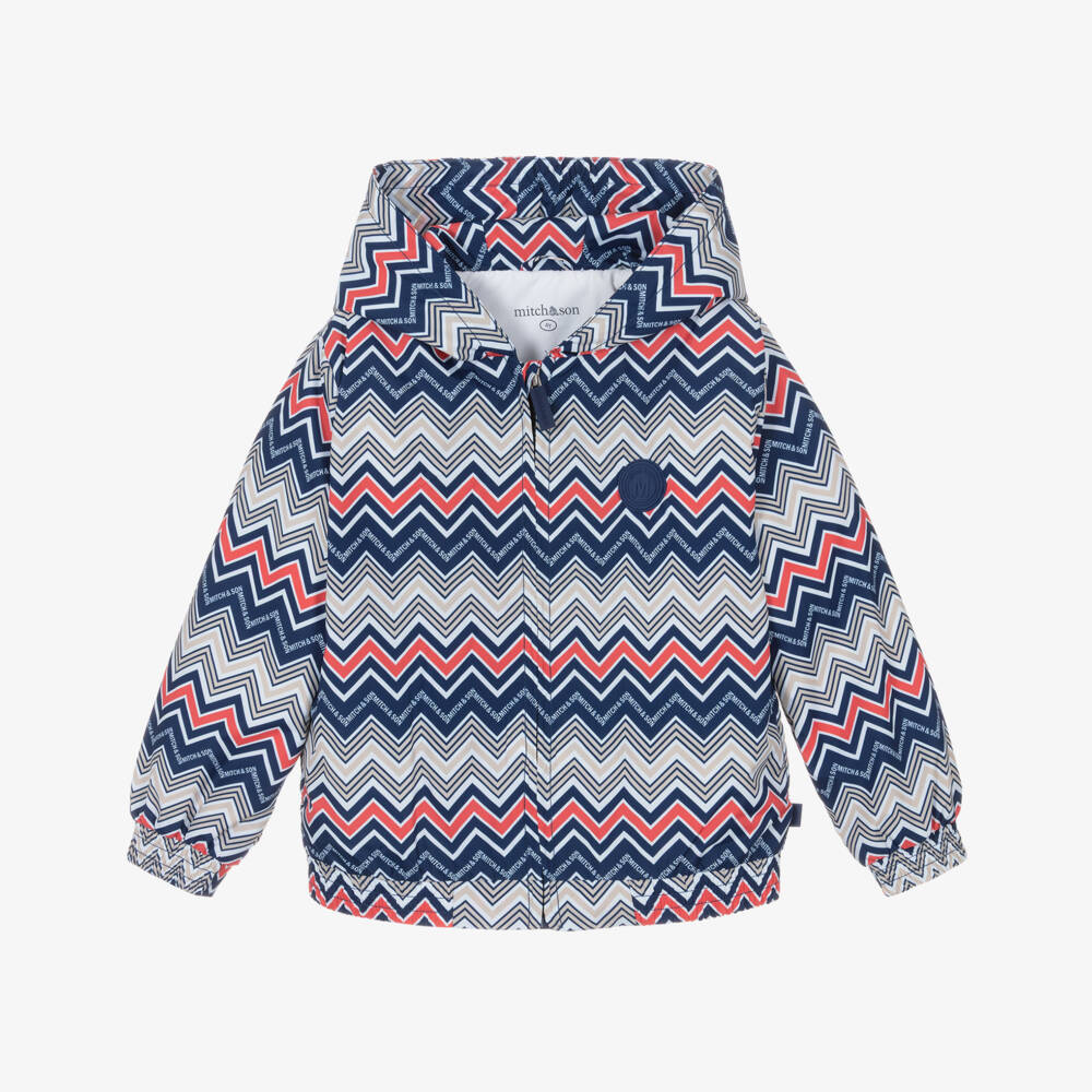 Mitch & Son-Boys Navy Blue Zig Zag Pattern Hooded Jacket | Childrensalon