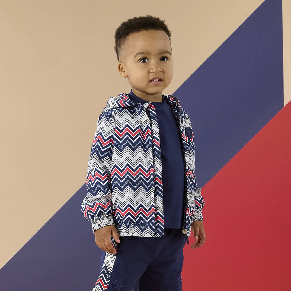 Mitch & Son-جاكيت بغطاء رأس بنقشة زجزاج لون كحلي للأولاد | Childrensalon