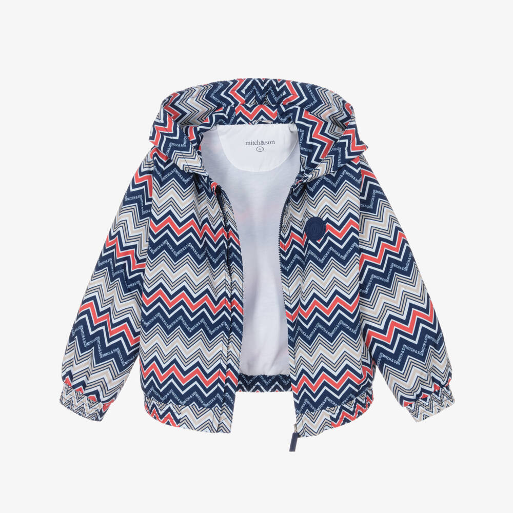 Mitch & Son-Boys Navy Blue Zig Zag Pattern Hooded Jacket | Childrensalon