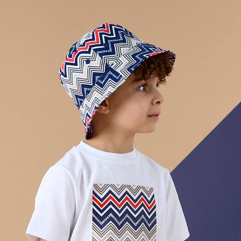 Mitch & Son-Boys Navy Blue Zigzag Pattern Bucket Hat | Childrensalon