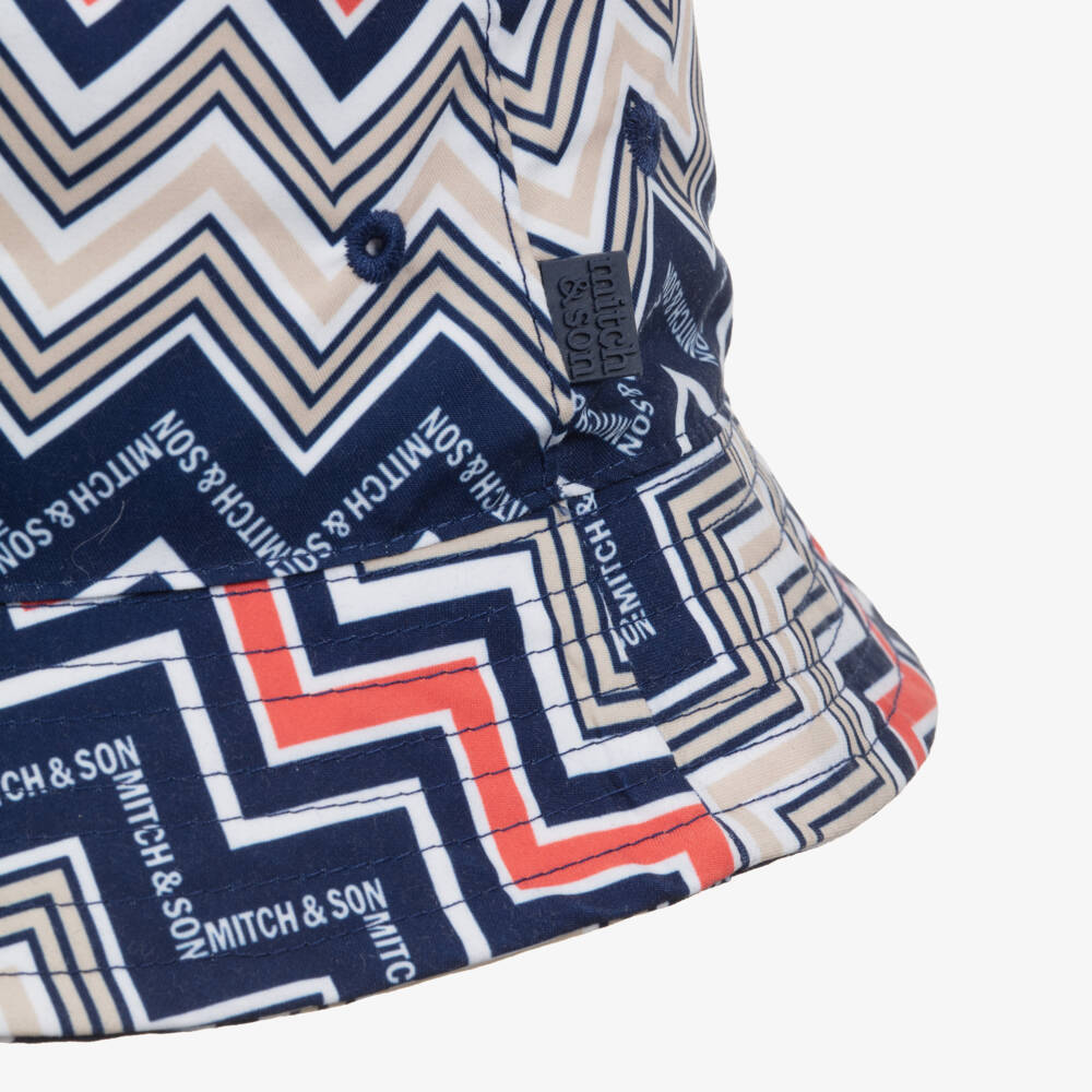 Mitch & Son-Boys Navy Blue Zigzag Pattern Bucket Hat | Childrensalon