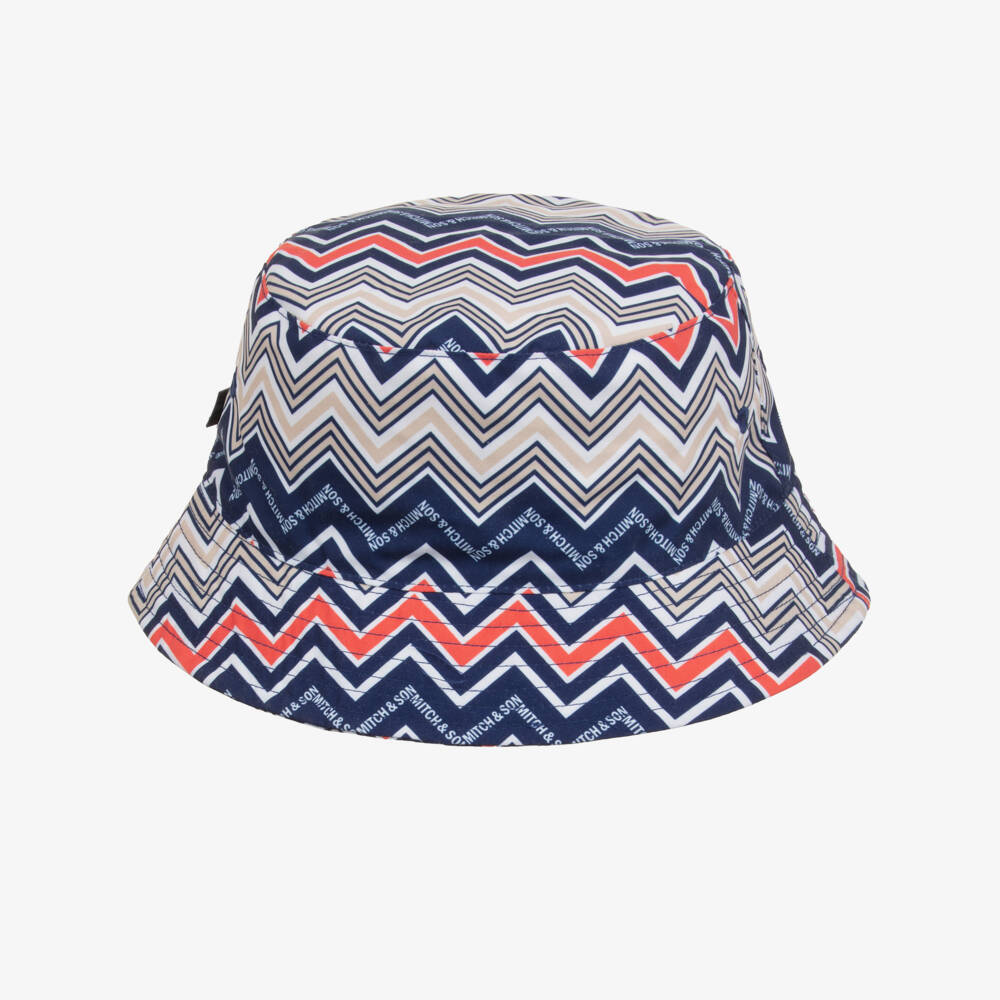 Mitch & Son-Boys Navy Blue Zigzag Pattern Bucket Hat | Childrensalon