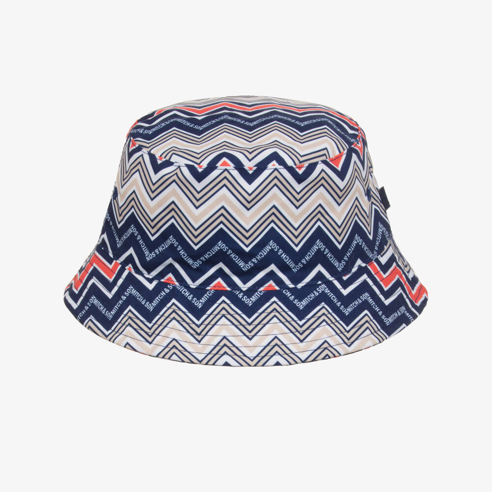 Mitch & Son-Boys Navy Blue Zigzag Pattern Bucket Hat | Childrensalon