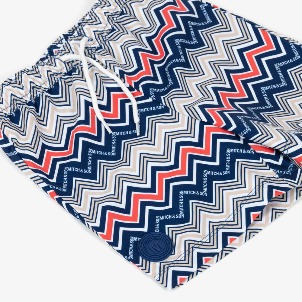 Mitch & Son-Boys Navy Blue Zigzag Pattern Swim Shorts | Childrensalon