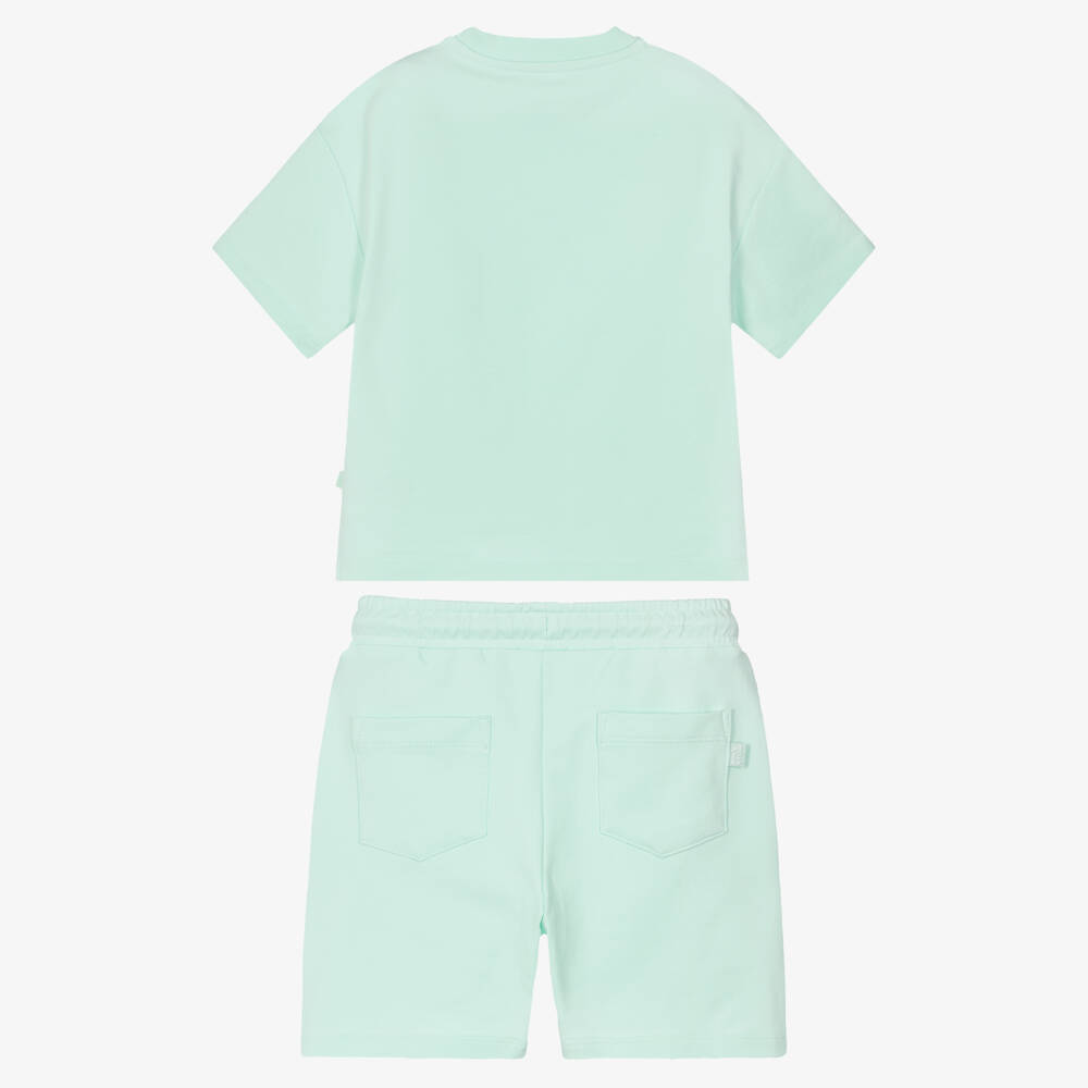Mitch & Son-Boys Pastel Green Cotton Shorts Set with Embroidered Logos | Childrensalon