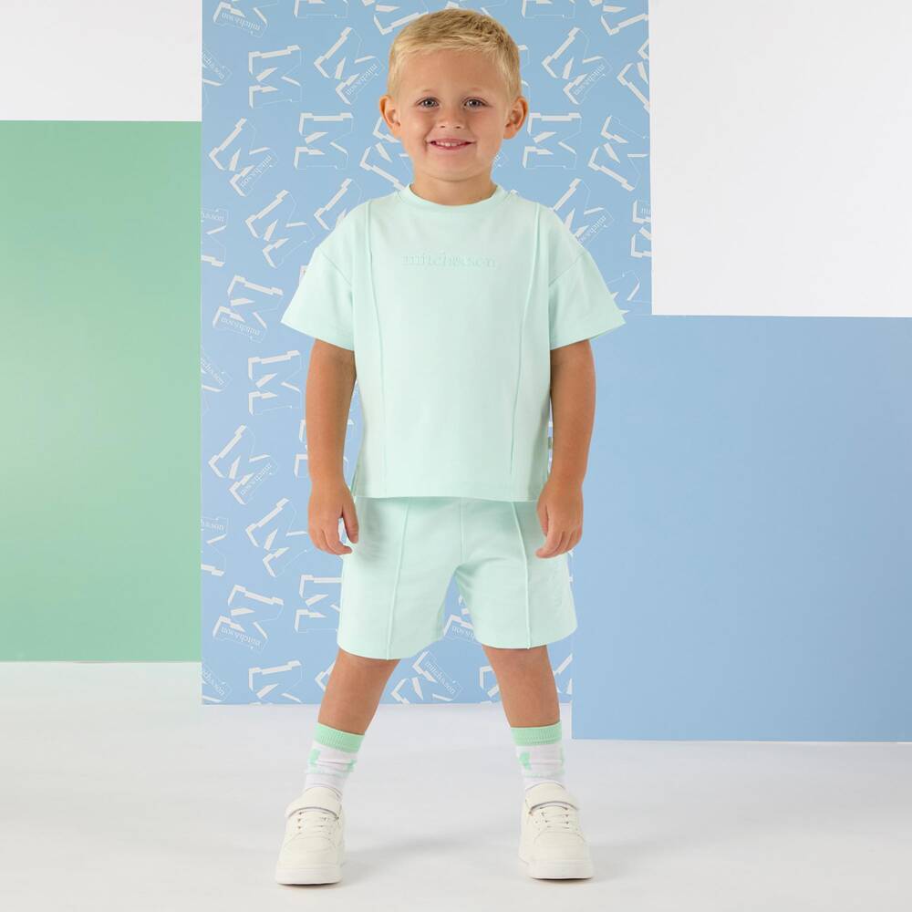 Mitch & Son-Boys Pastel Green Cotton Shorts Set with Embroidered Logos | Childrensalon