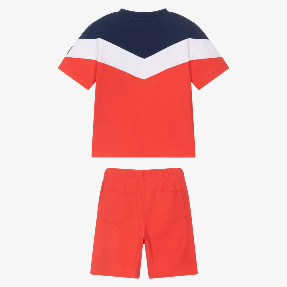 Mitch & Son-Boys Red Colourblock Cotton Jersey Shorts Set | Childrensalon