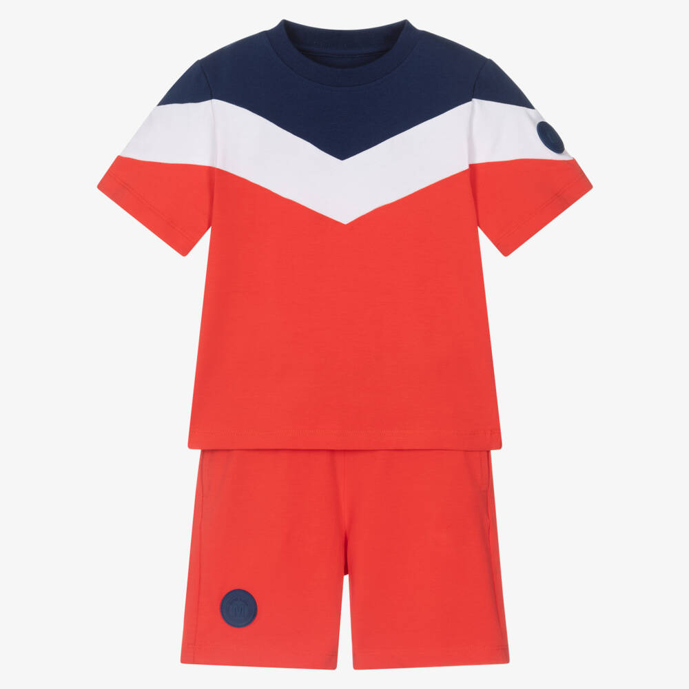 Mitch & Son-Boys Red Colourblock Cotton Jersey Shorts Set | Childrensalon