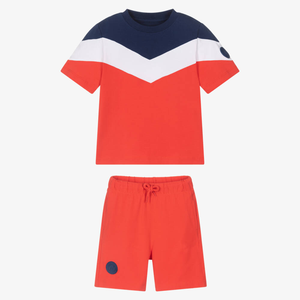Mitch & Son-Boys Red Colourblock Cotton Jersey Shorts Set | Childrensalon