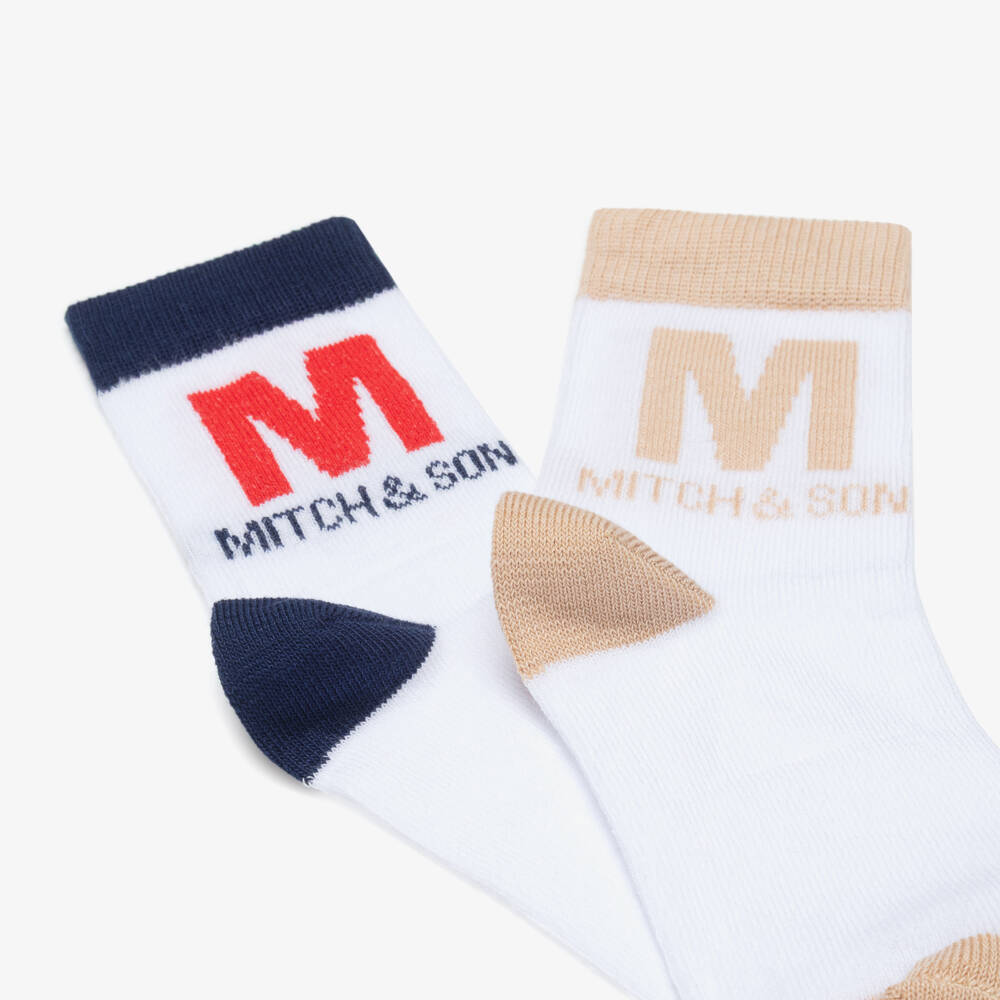 Mitch & Son-جوارب قطن بشعار لون أبيض للأولاد (عدد 2) | Childrensalon