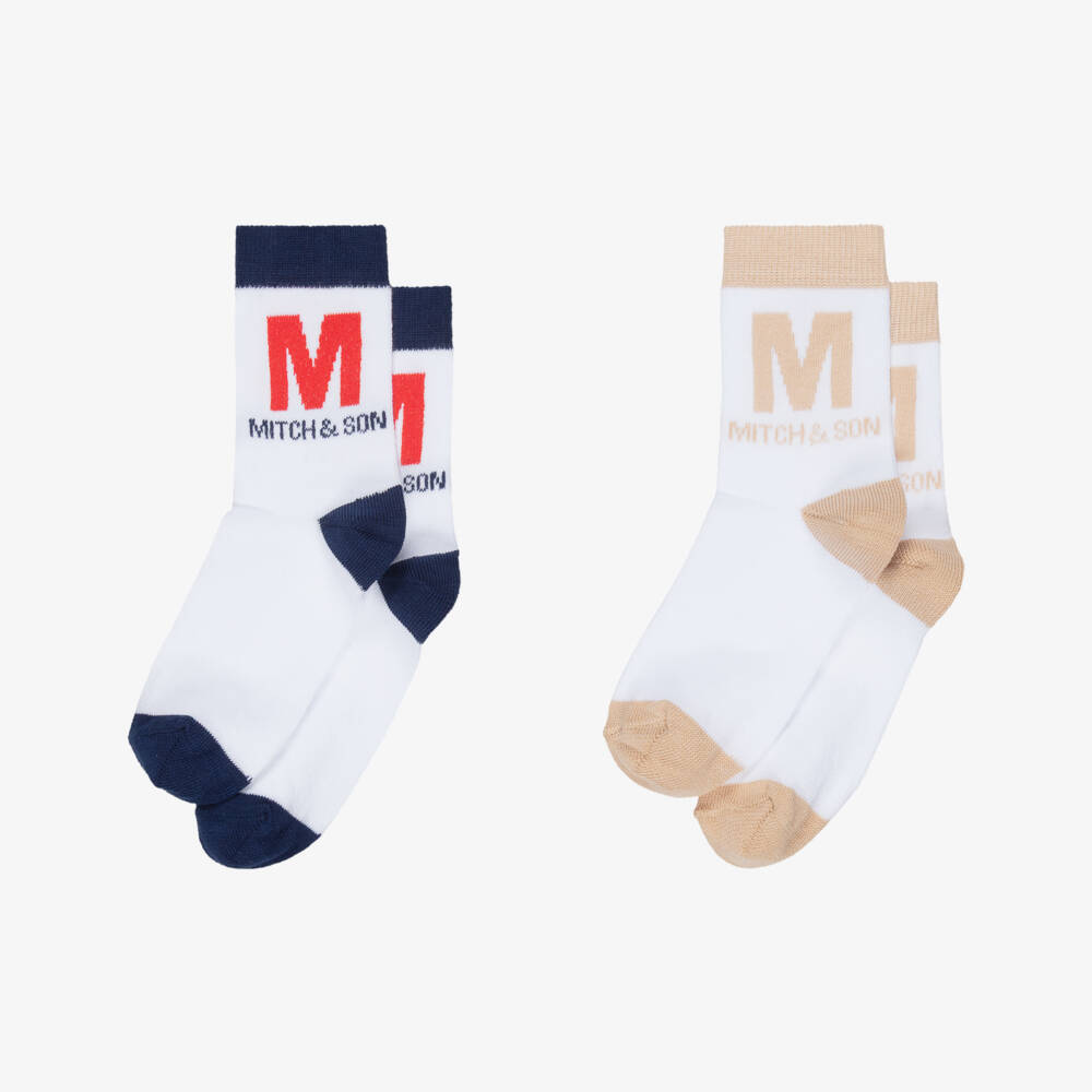 Mitch & Son-جوارب قطن بشعار لون أبيض للأولاد (عدد 2) | Childrensalon
