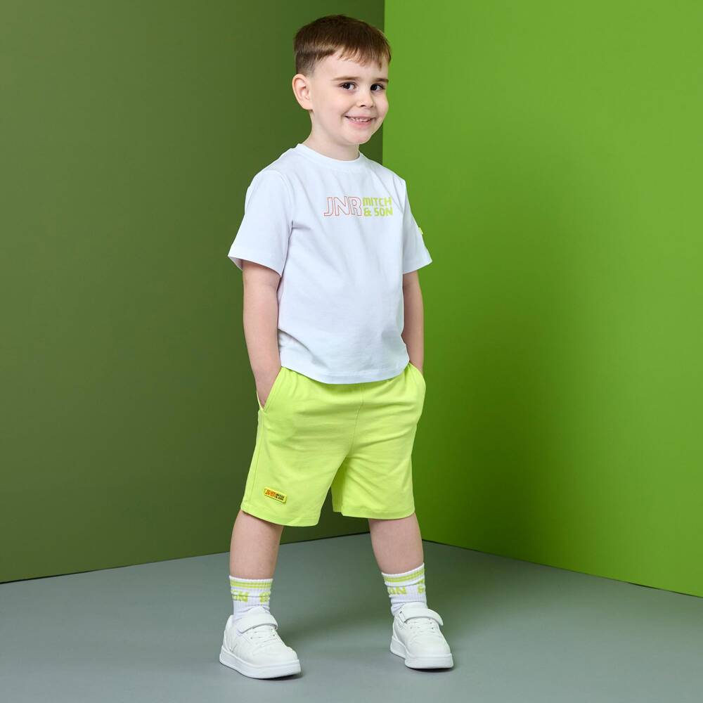 Mitch & Son-Boys White Cotton T-Shirt & Green Shorts Set | Childrensalon