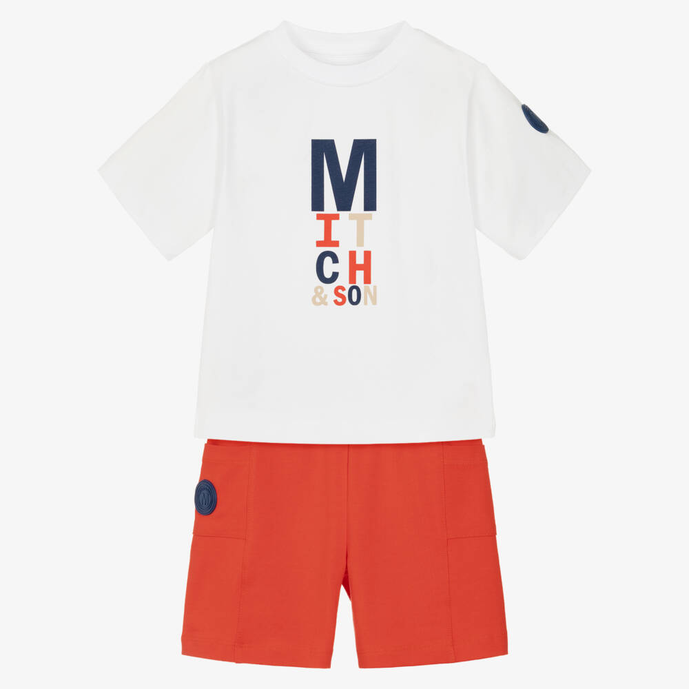 Mitch & Son-Boys White Cotton T-Shirt & Red Shorts Set | Childrensalon