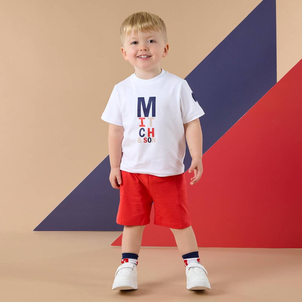 Mitch & Son-Boys White Cotton T-Shirt & Red Shorts Set | Childrensalon