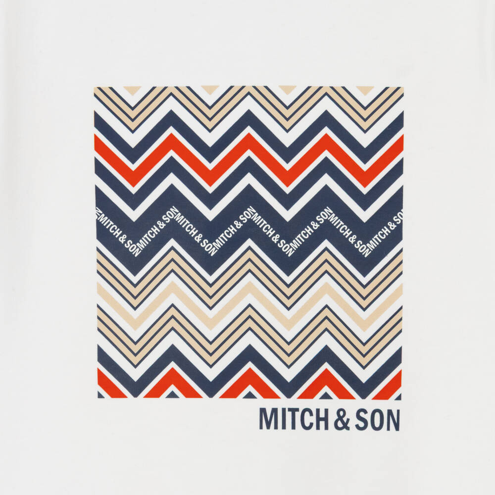 Mitch & Son-Футболка хлопковая белая с зигзагом для мальчиков | Childrensalon