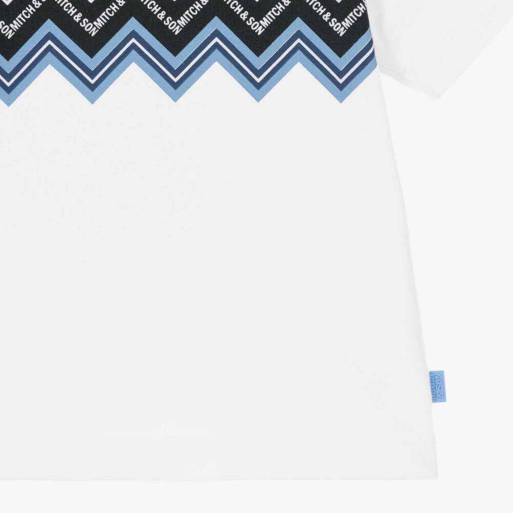 Mitch & Son-Boys White T-Shirt with Zigzag Print | Childrensalon